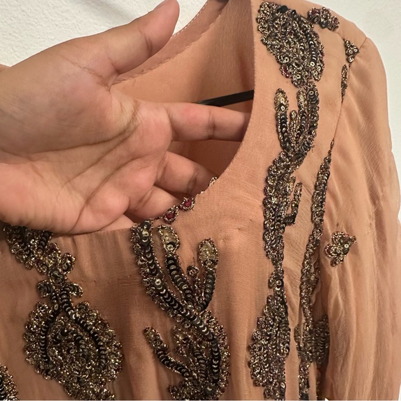 Peach Bronze and Red Embroidered Two-Piece Salwar Kameez | Size Approx. Large - Picture 6 of 12